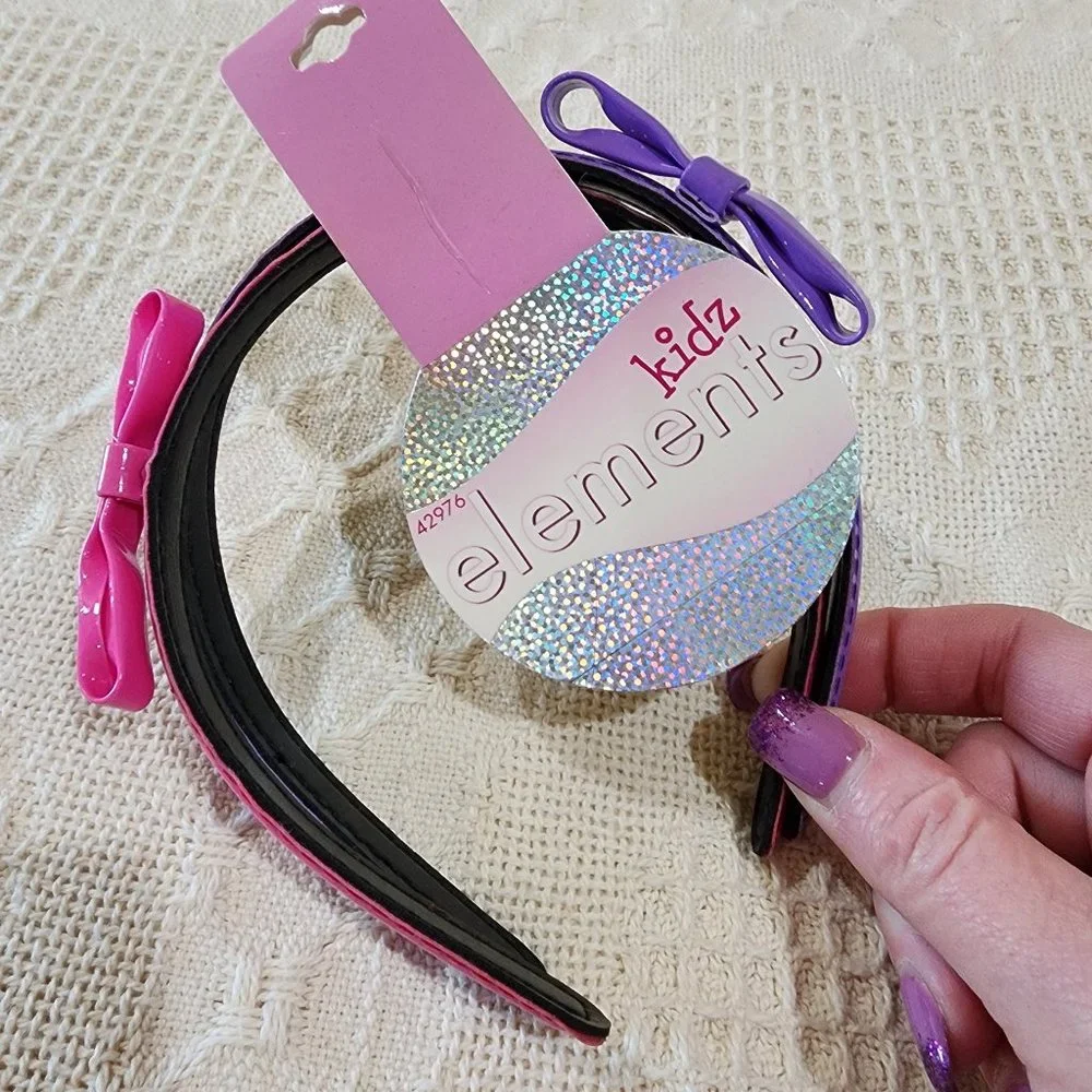 Girls Pink Purple 2-pack Pair of Headbands Bows Kid Shiny BarbiecoreKid Shiny